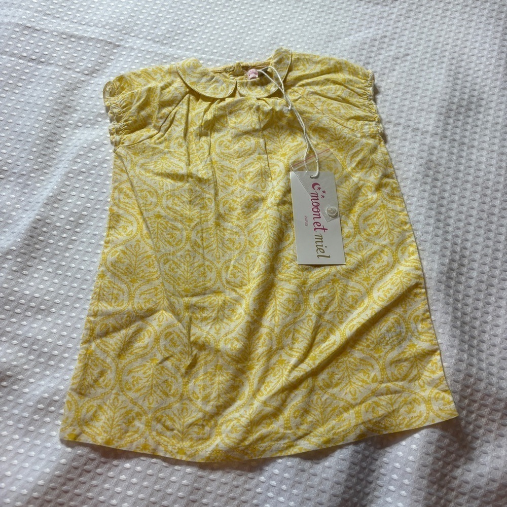 Moon et miel yellow and white collar dress 100% cotton ￼NWT - Picture 2 of 8